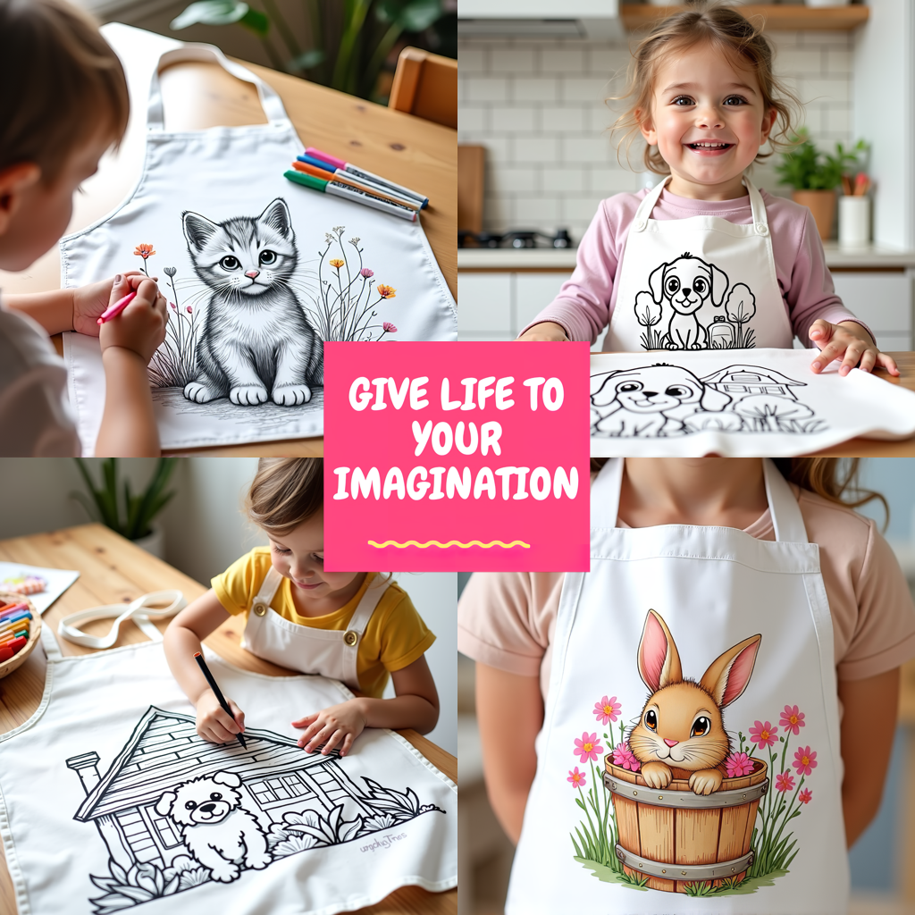 Apron Coloring Kit with 10 Fabric Markers - Rabbit in Nature