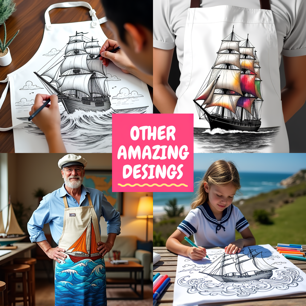 Apron Coloring Kit with 10 Fabric Markers - Pirate Ship