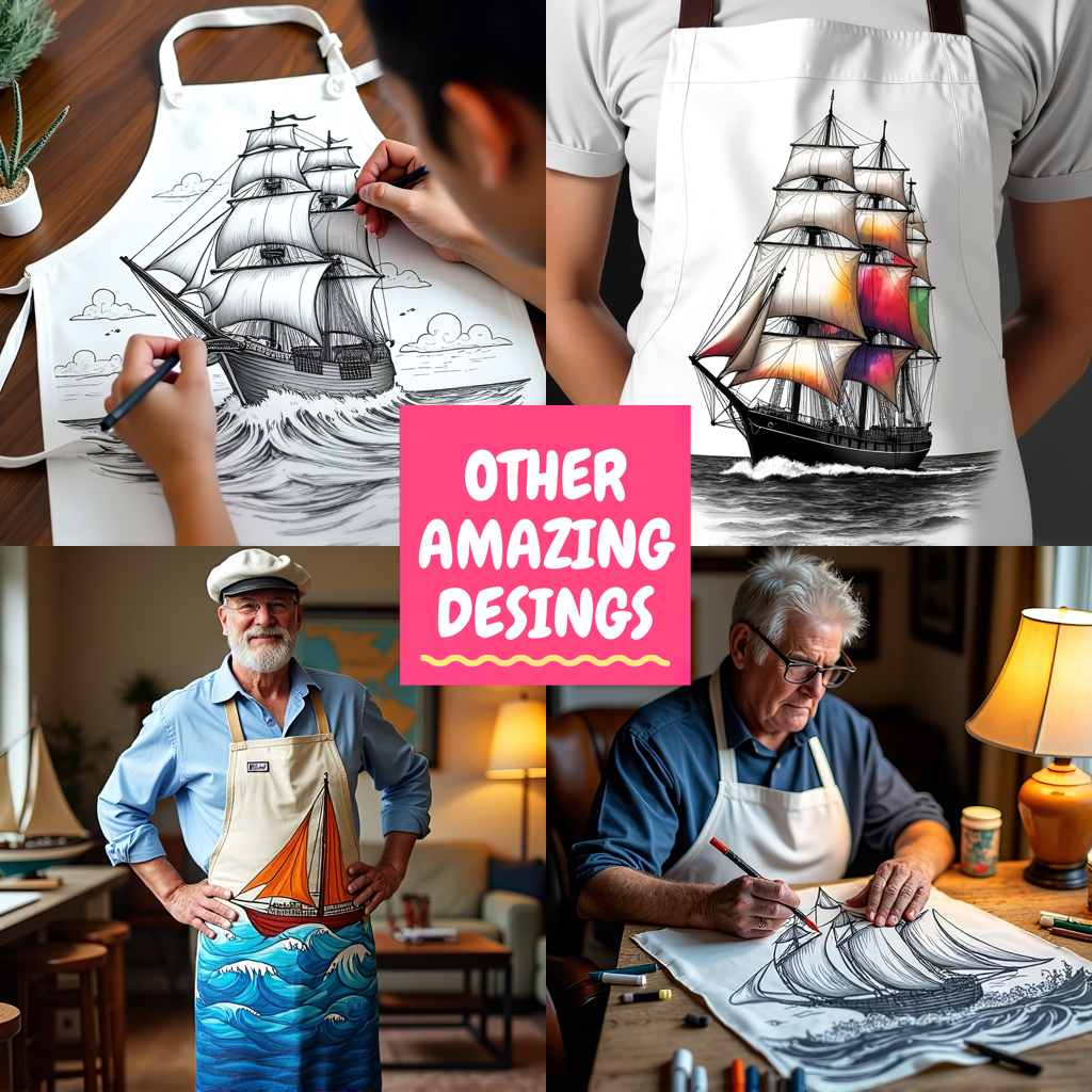Apron Coloring Kit with 10 Fabric Markers - Sailing Ship