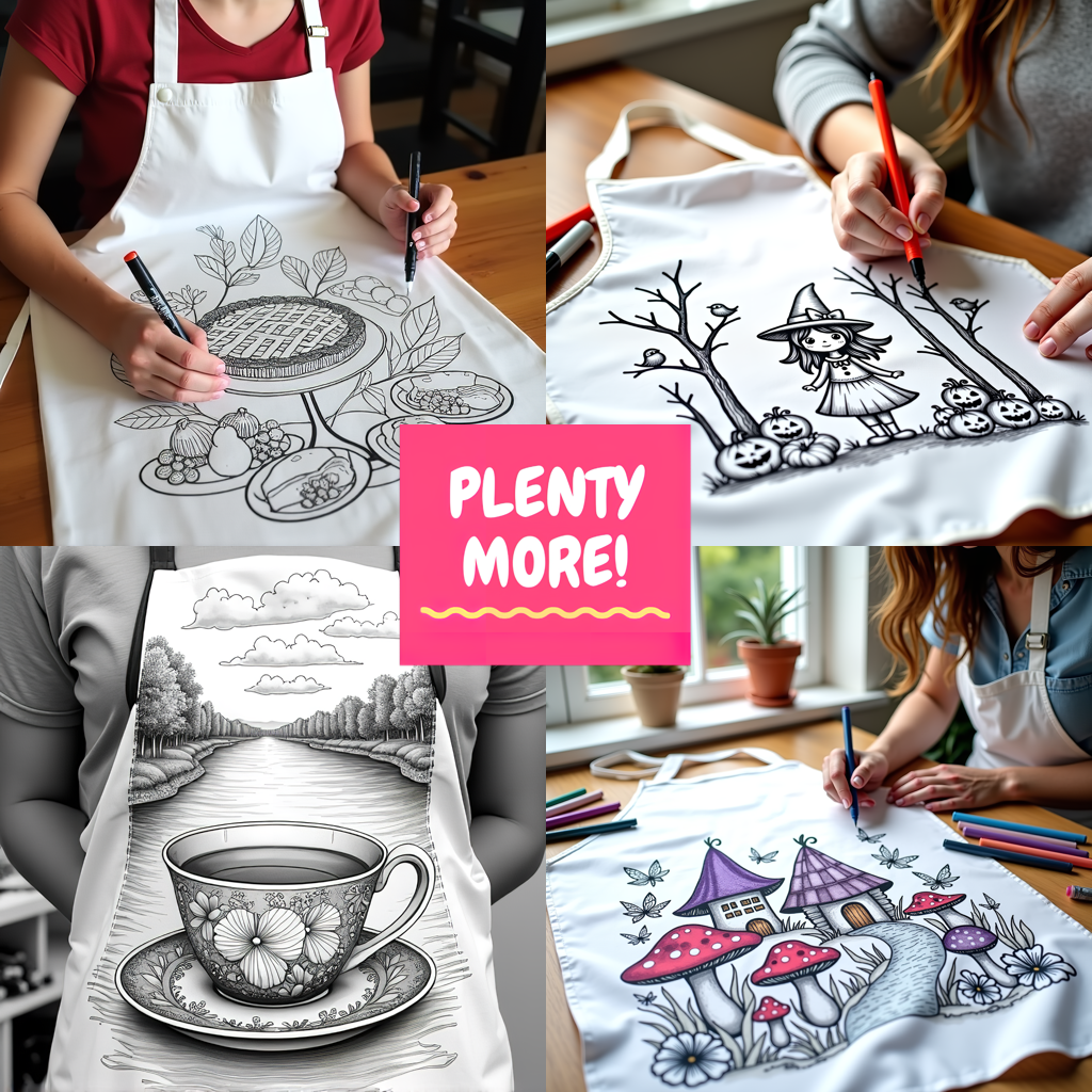 Apron Coloring Kit with 10 Fabric Markers - Hooded Skeletons with Jack-o'-lanterns