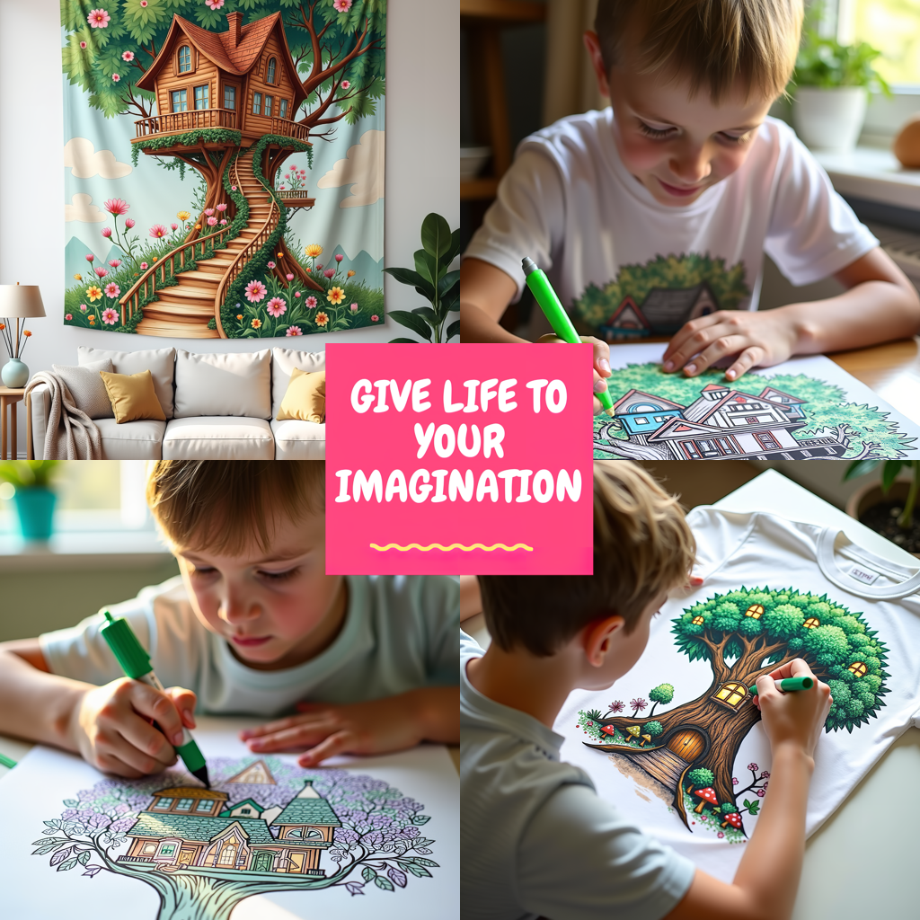 Indoor Wall Tapestries Coloring Kit with 10 Fabric Markers - Hooded Skeletons with Jack-o'-lanterns