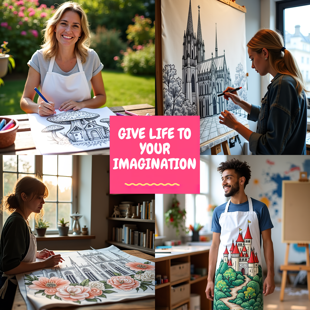 Apron Coloring Kit with 10 Fabric Markers - Underwater Castle