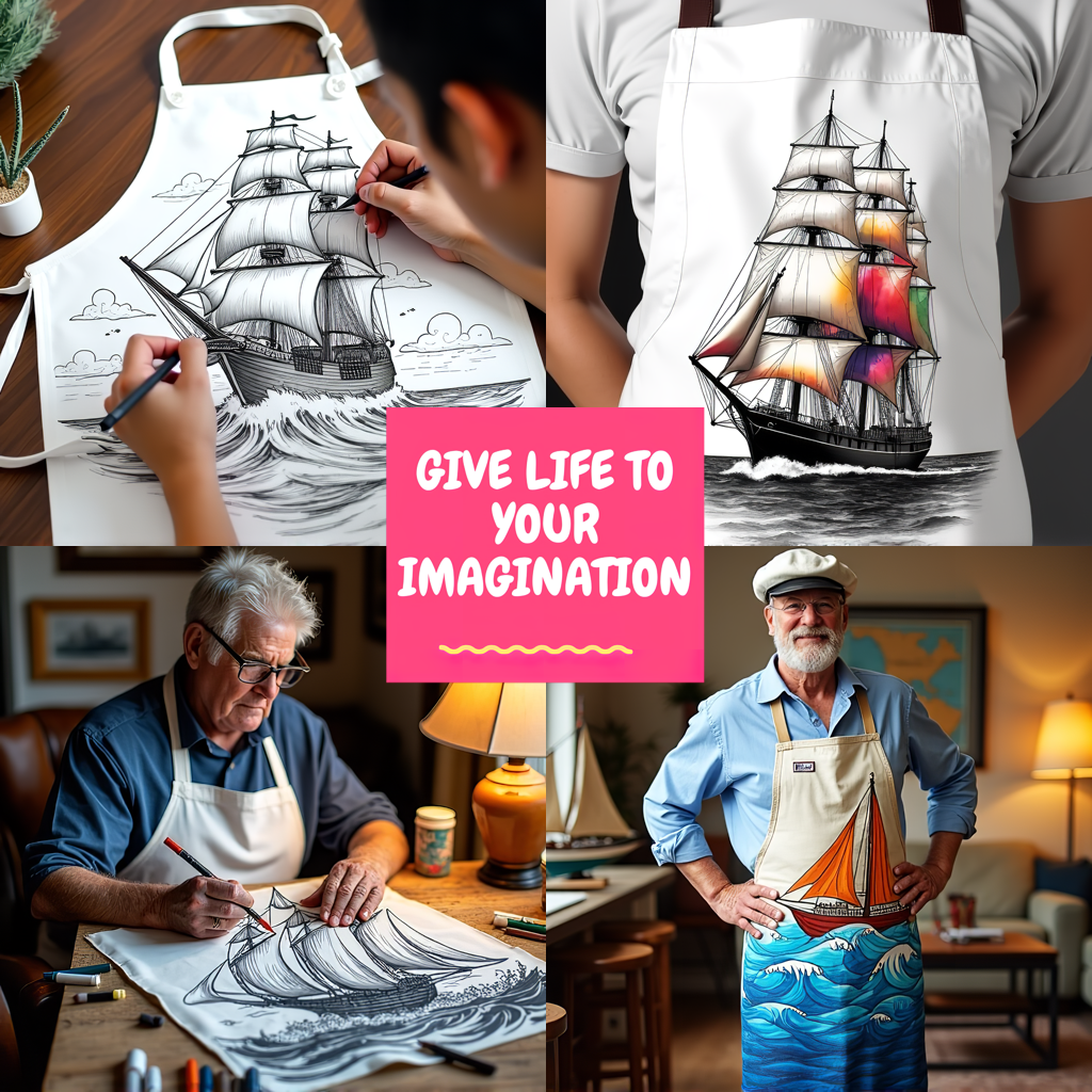 Apron Coloring Kit with 10 Fabric Markers - Sailing Ship