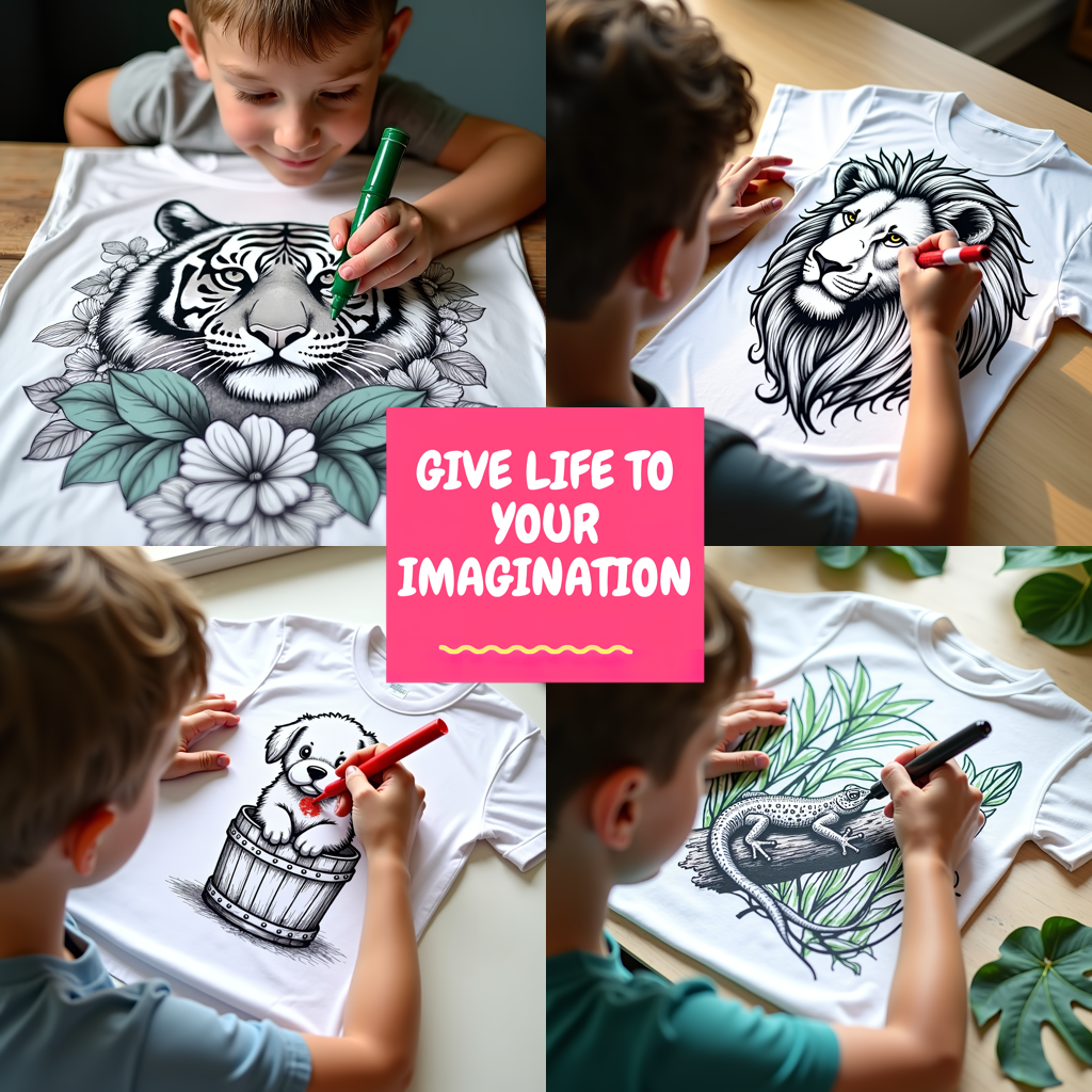 Kid's T-shirt Coloring Kit with 10 Fabric Markers - Rabbit in Nature