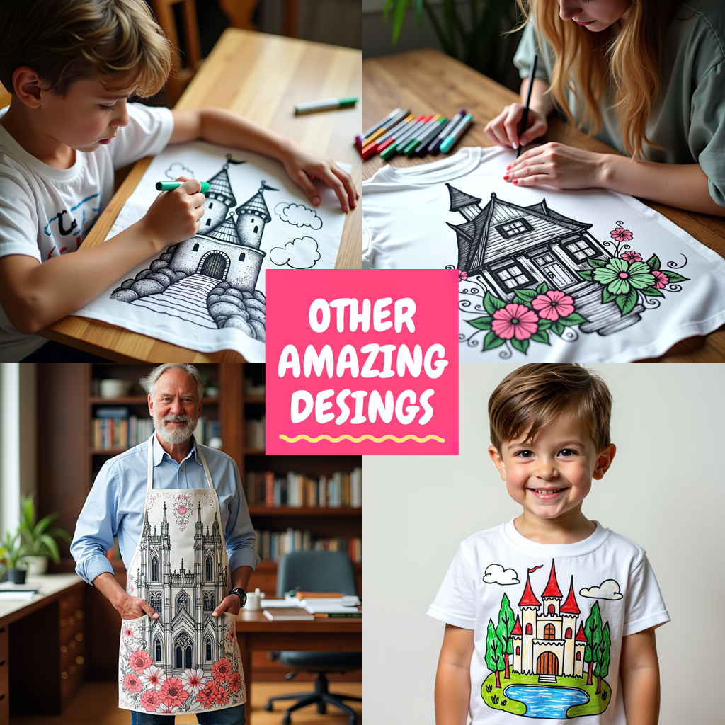 Unisex T-shirt Coloring Kit with 10 Fabric Markers - Underwater Castle