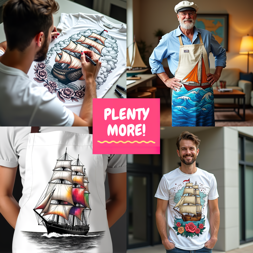 Unisex T-shirt Coloring Kit with 10 Fabric Markers - Sailing Ship