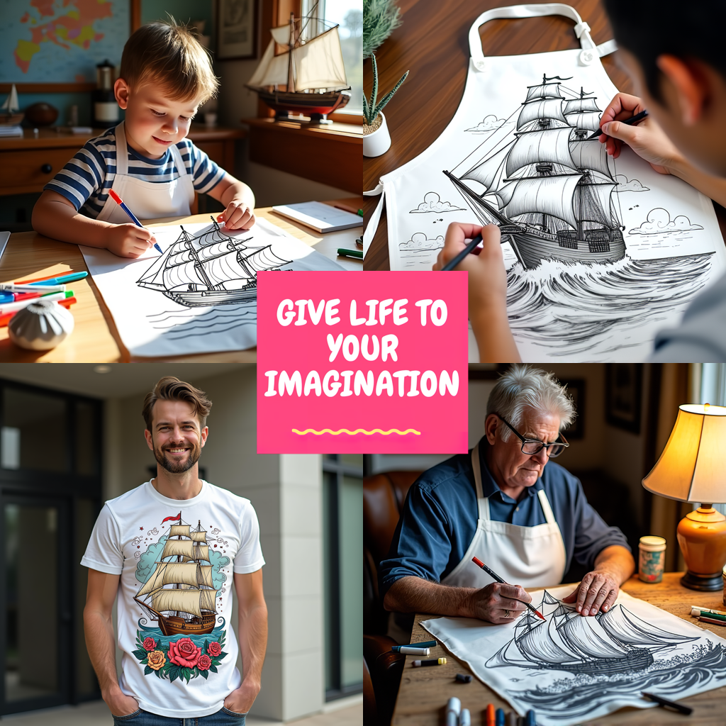 Kid's T-shirt Coloring Kit with 10 Fabric Markers - Sailing Ships