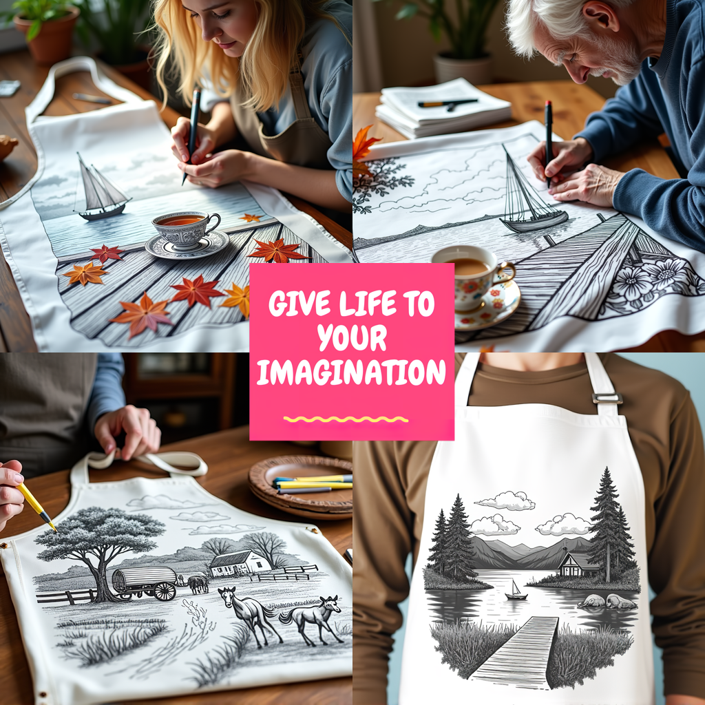 Apron Coloring Kit with 10 Fabric Markers - Mountain Cabin