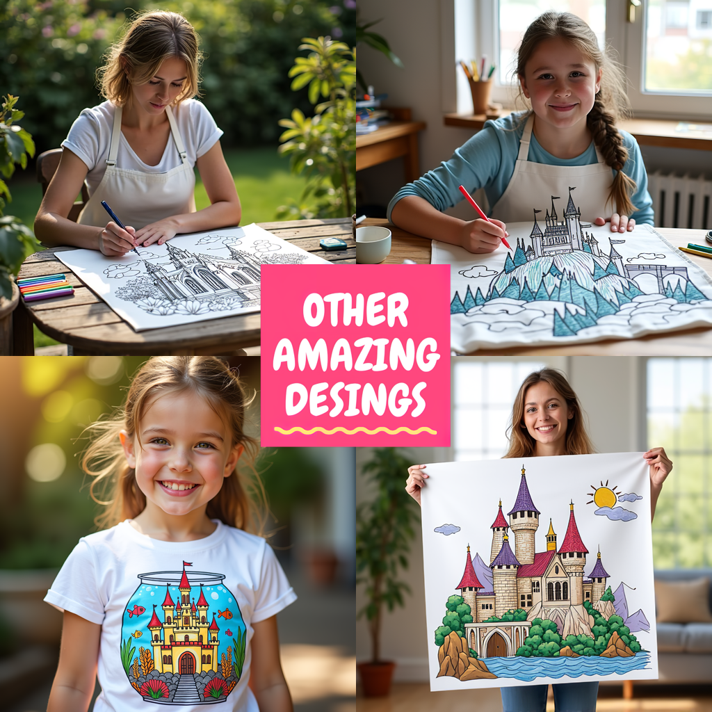 Apron Coloring Kit with 10 Fabric Markers - Fish and Castle