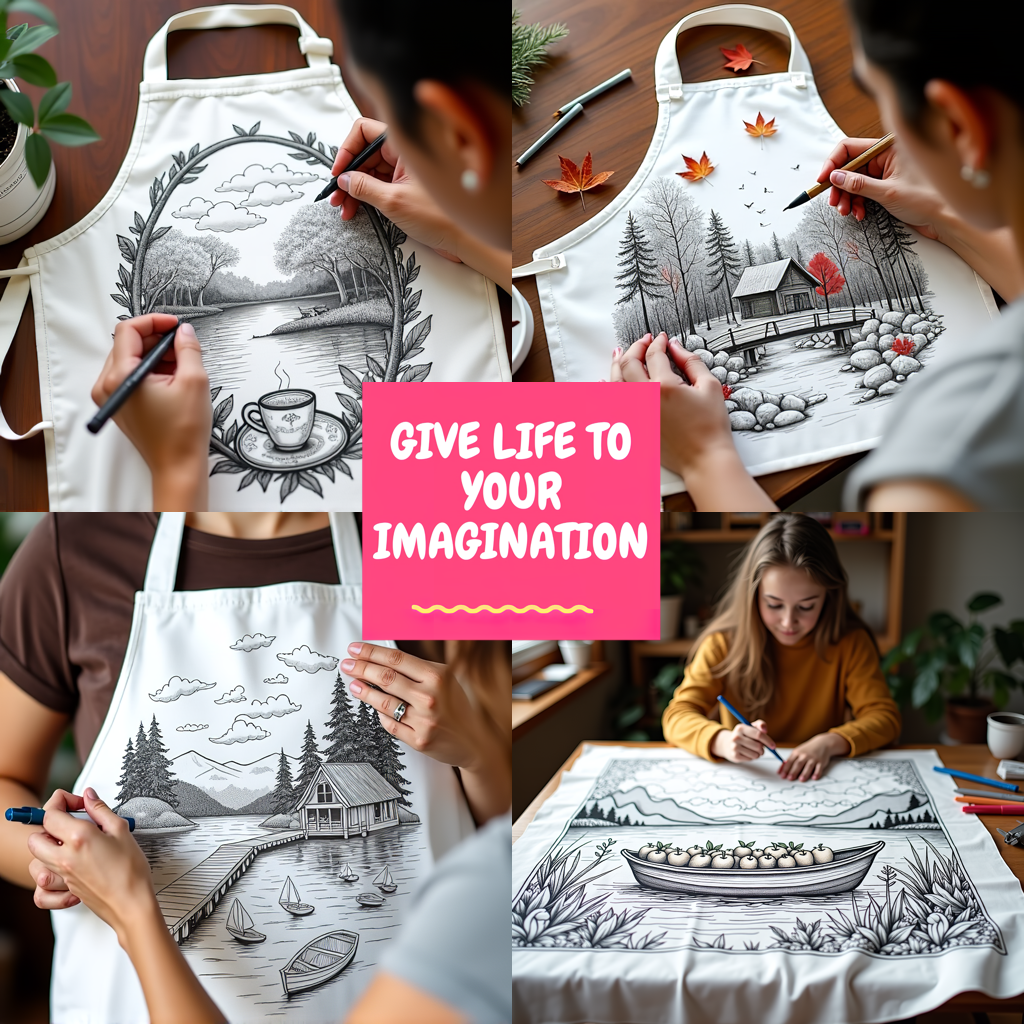 Apron Coloring Kit with 10 Fabric Markers - Mountain Stream