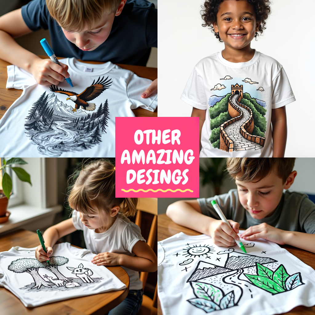 Kid's T-shirt Coloring Kit with 10 Fabric Markers - Mountain Landscape