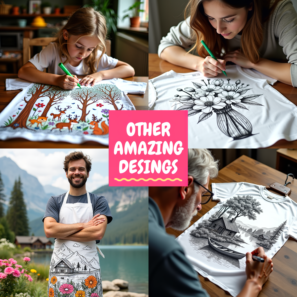 Unisex T-shirt Coloring Kit with 10 Fabric Markers - Mountain Cabin