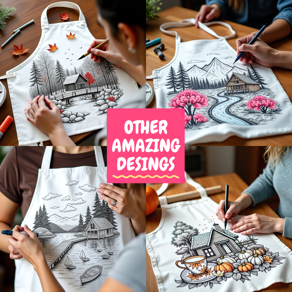 Apron Coloring Kit with 10 Fabric Markers - Mountain Scene