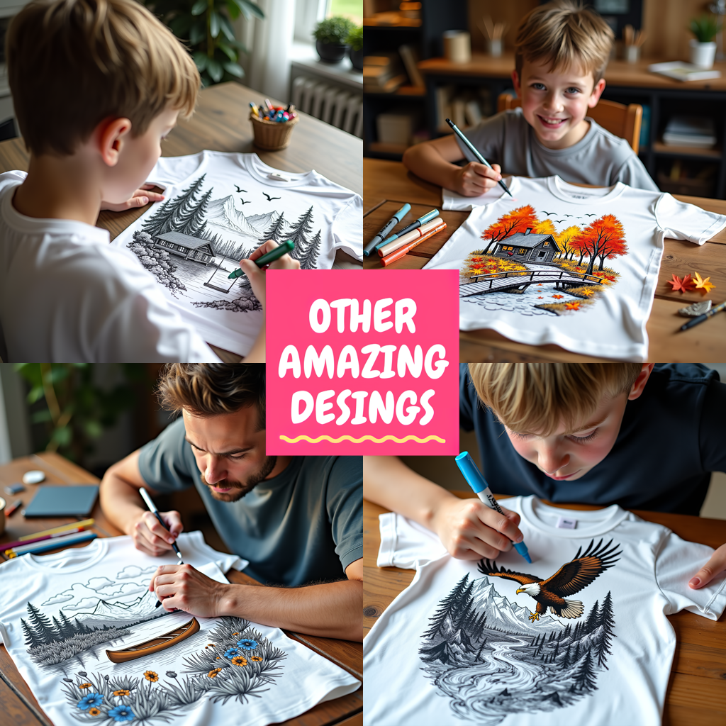 Kid's T-shirt Coloring Kit with 10 Fabric Markers - Mountain Cabin