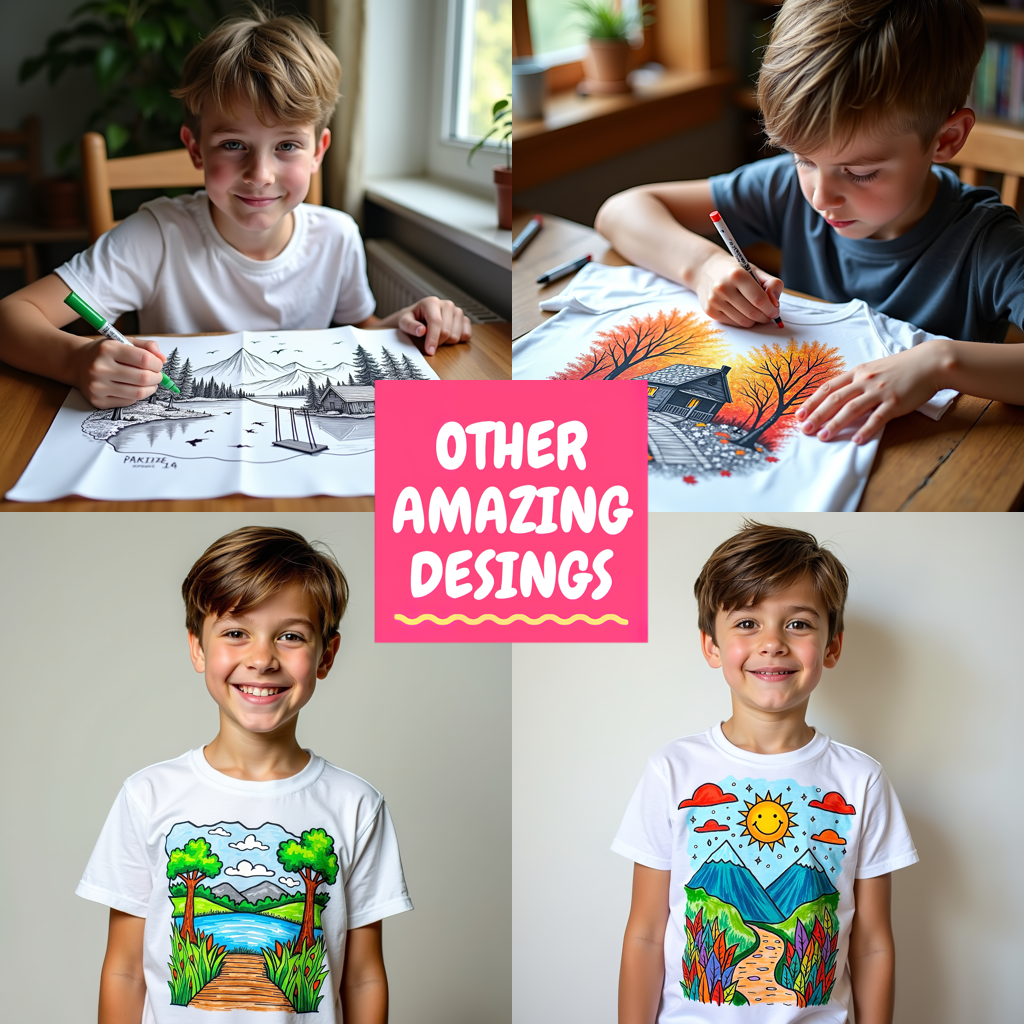 Unisex T-shirt Coloring Kit with 10 Fabric Markers - Mountain Cabin