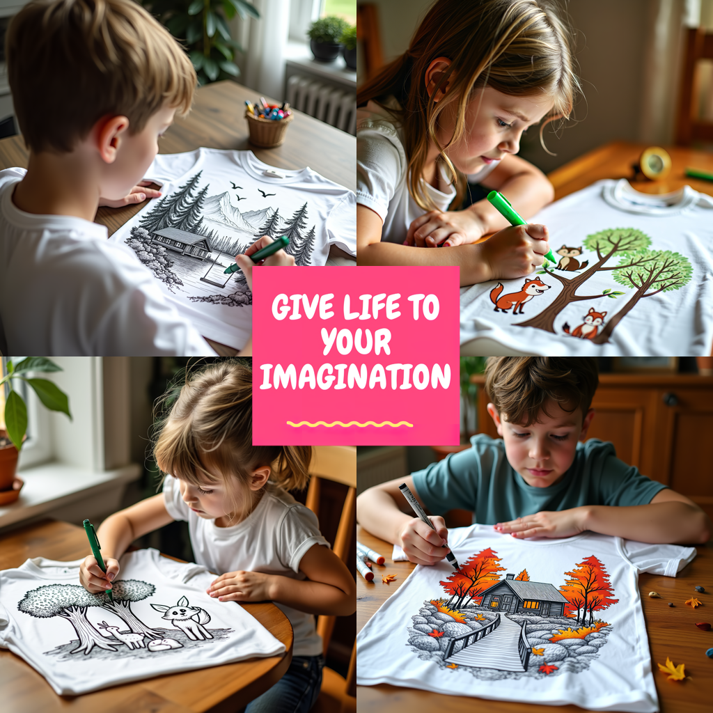 Kid's T-shirt Coloring Kit with 10 Fabric Markers - Mountain Landscape