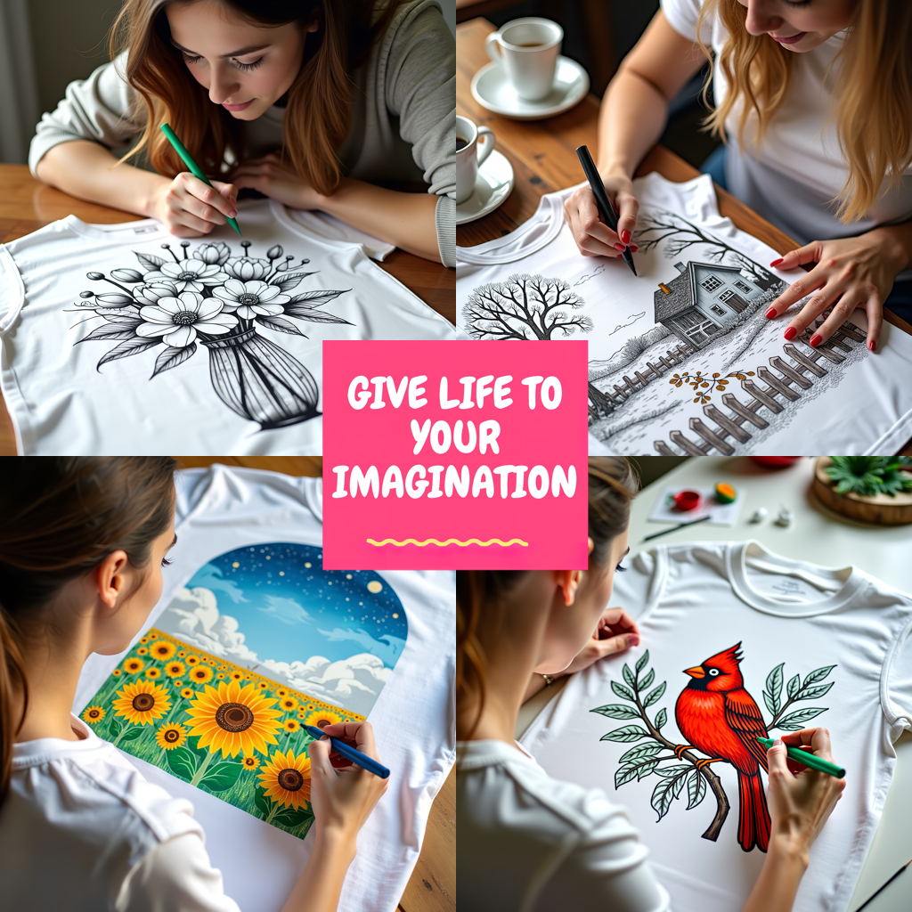 Women's T-shirt Coloring Kit with 10 Fabric Markers - Mountain Landscape