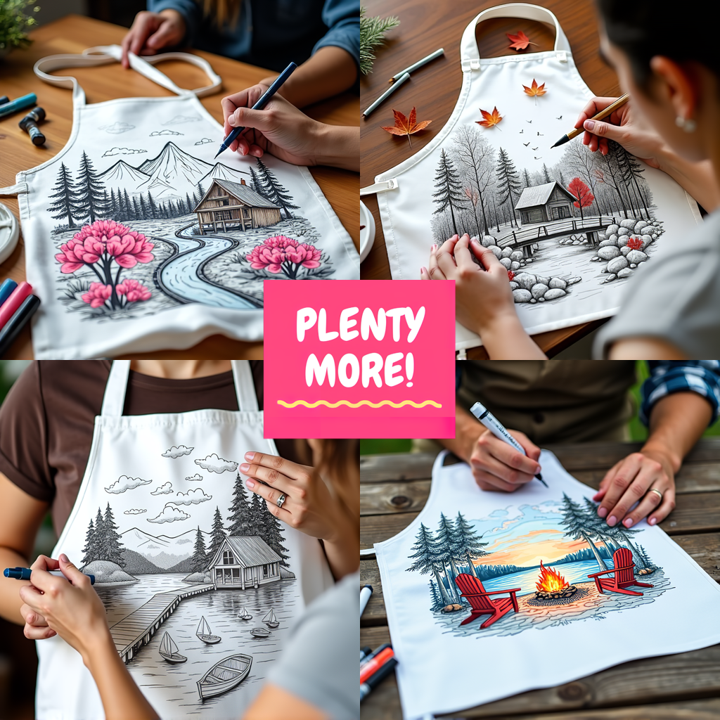 Apron Coloring Kit with 10 Fabric Markers - Mountains and River