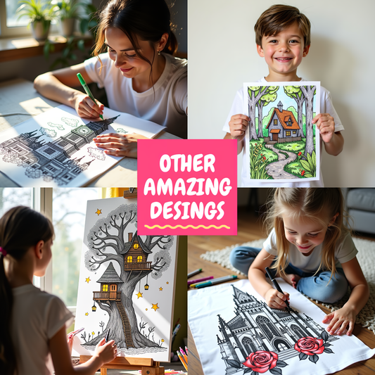 A free coloring page featuring a detailed black and white drawing of a gothic castle with turrets, set in a forest with a reflection in a serene lake, perfect for kids and adults alike. Includes a range of castle-themed synonyms like fortress, mansion, keep, and stronghold.