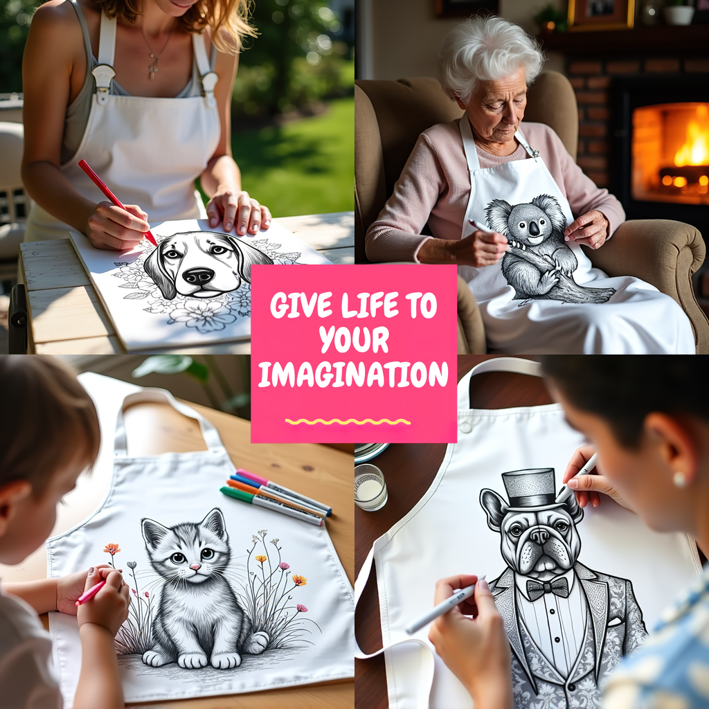 Apron Coloring Kit with 10 Fabric Markers - Beagle in Flowers