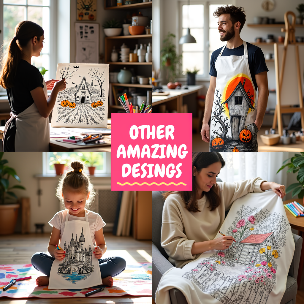 Apron Coloring Kit with 10 Fabric Markers - Spooky Mansion