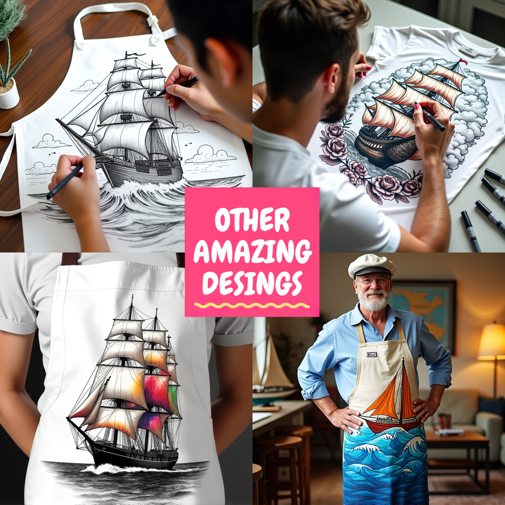 Apron Coloring Kit with 10 Fabric Markers - Sailing Ship
