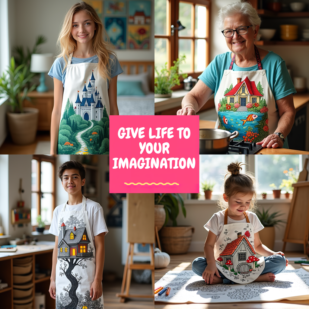 Apron Coloring Kit with 10 Fabric Markers - Tree House Castle
