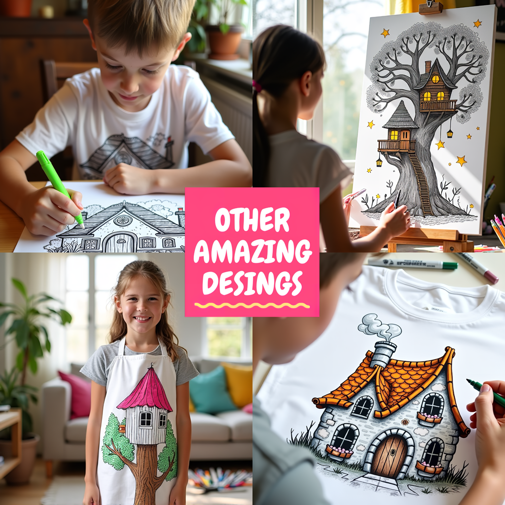 Kid's T-shirt Coloring Kit with 10 Fabric Markers - Traditional House