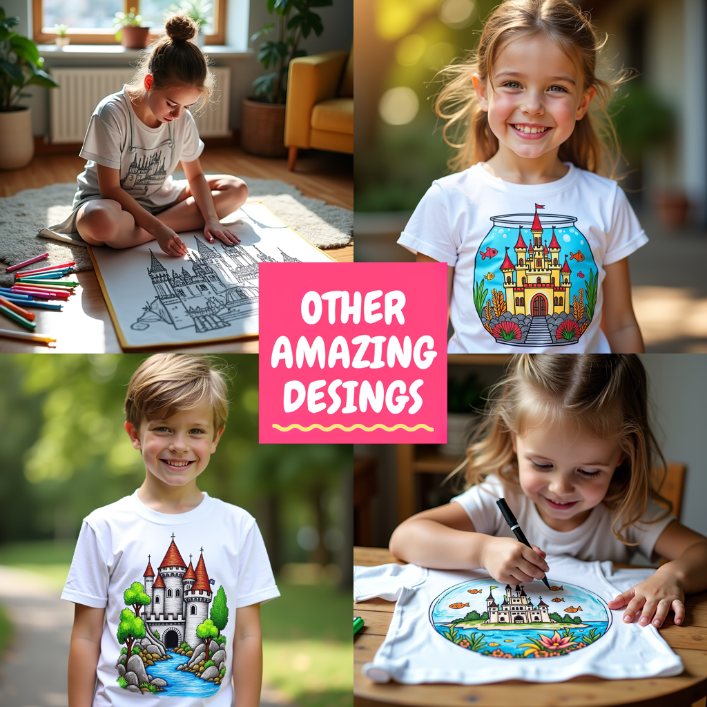 Kid's T-shirt Coloring Kit with 10 Fabric Markers - Castle