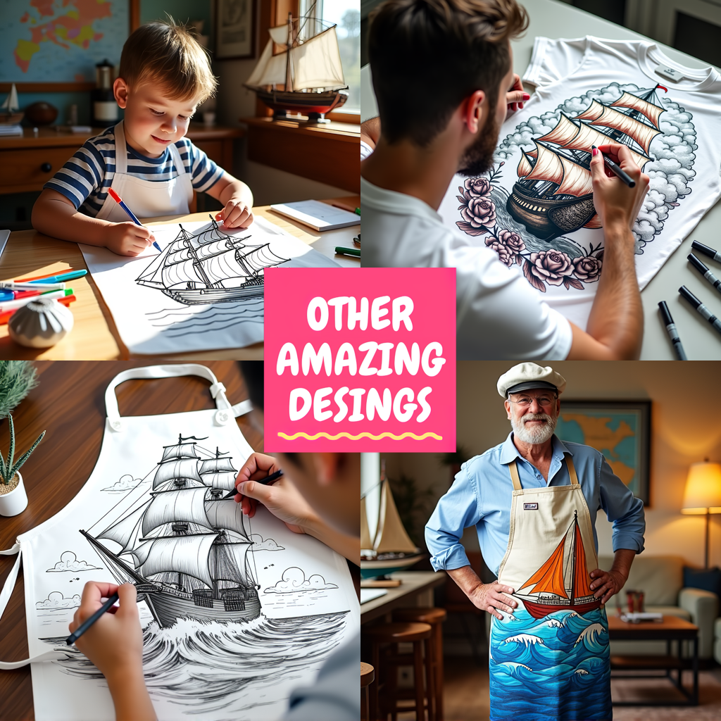 Kid's T-shirt Coloring Kit with 10 Fabric Markers - Sailing Ship