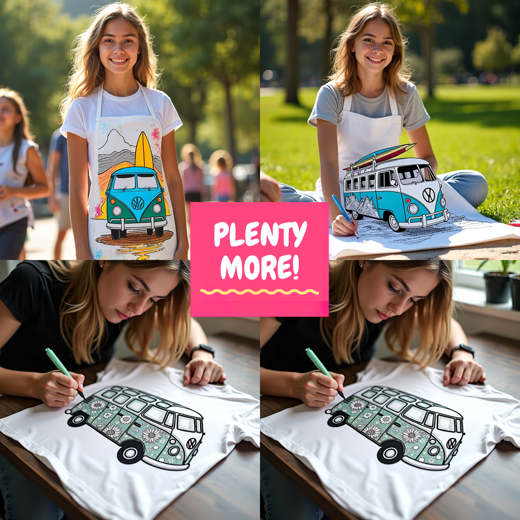 Adult Sweatshirt Coloring Kit with 10 Fabric Markers - VW Bus