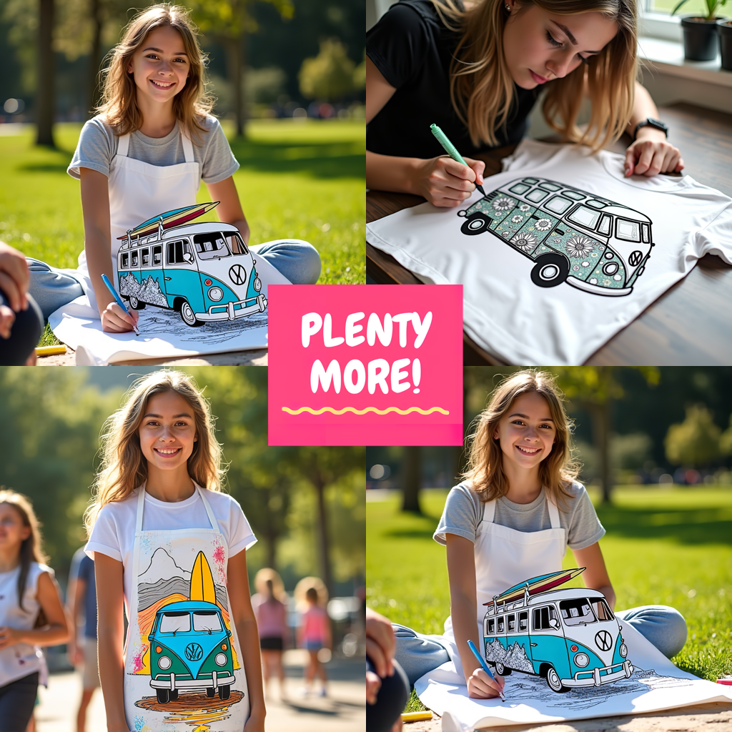 Women's T-shirt Coloring Kit with 10 Fabric Markers - VW Bus