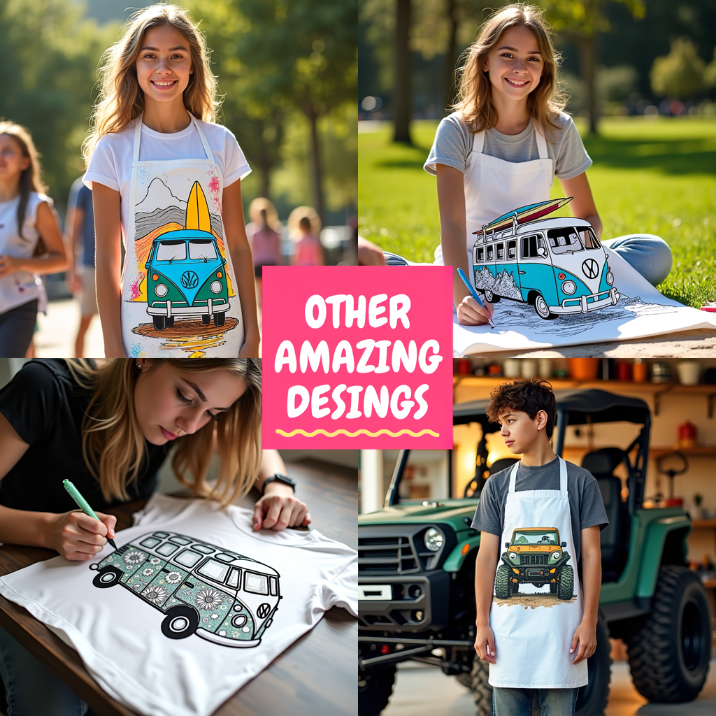 Apron Coloring Kit with 10 Fabric Markers - Volkswagen Van