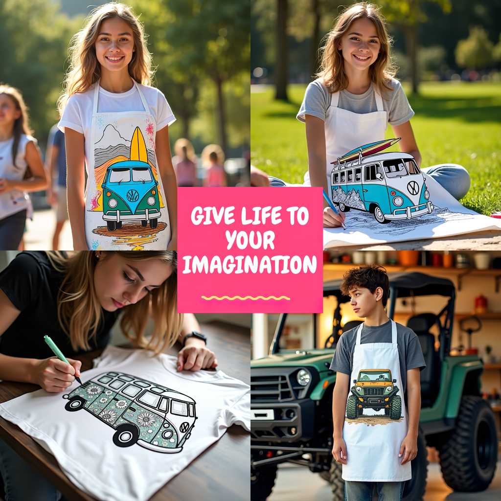 Women's T-shirt Coloring Kit with 10 Fabric Markers - Volkswagen Van