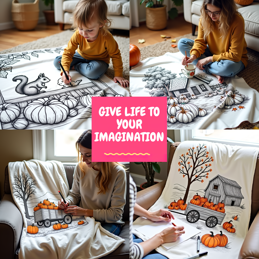 Blanket Coloring Kit with 10 Fabric Markers - Pumpkin Patch