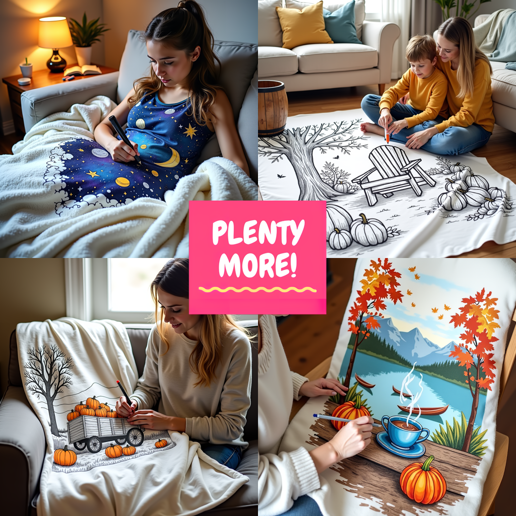 Blanket Coloring Kit with 10 Fabric Markers - Pumpkins in Garden