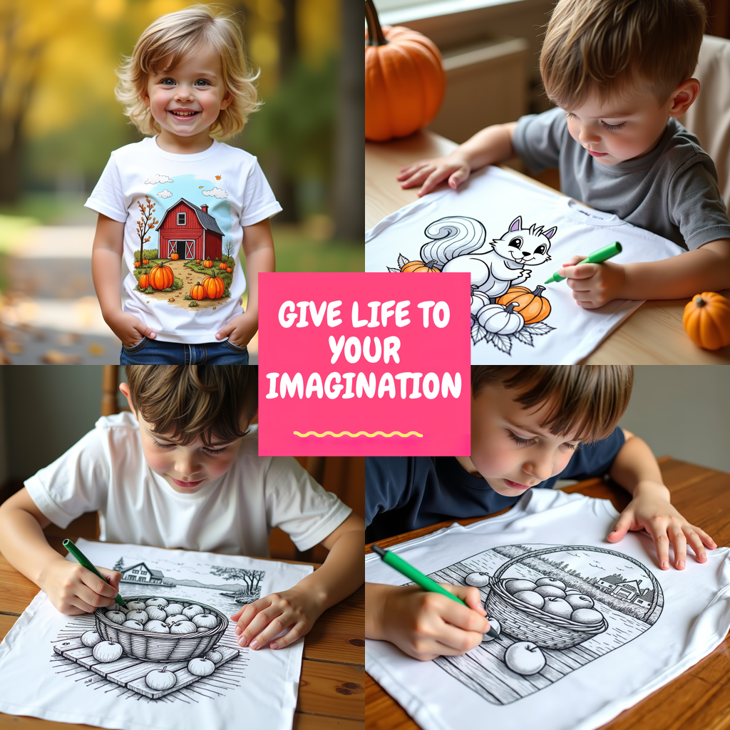 Kid's T-shirt Coloring Kit with 10 Fabric Markers - Autumn