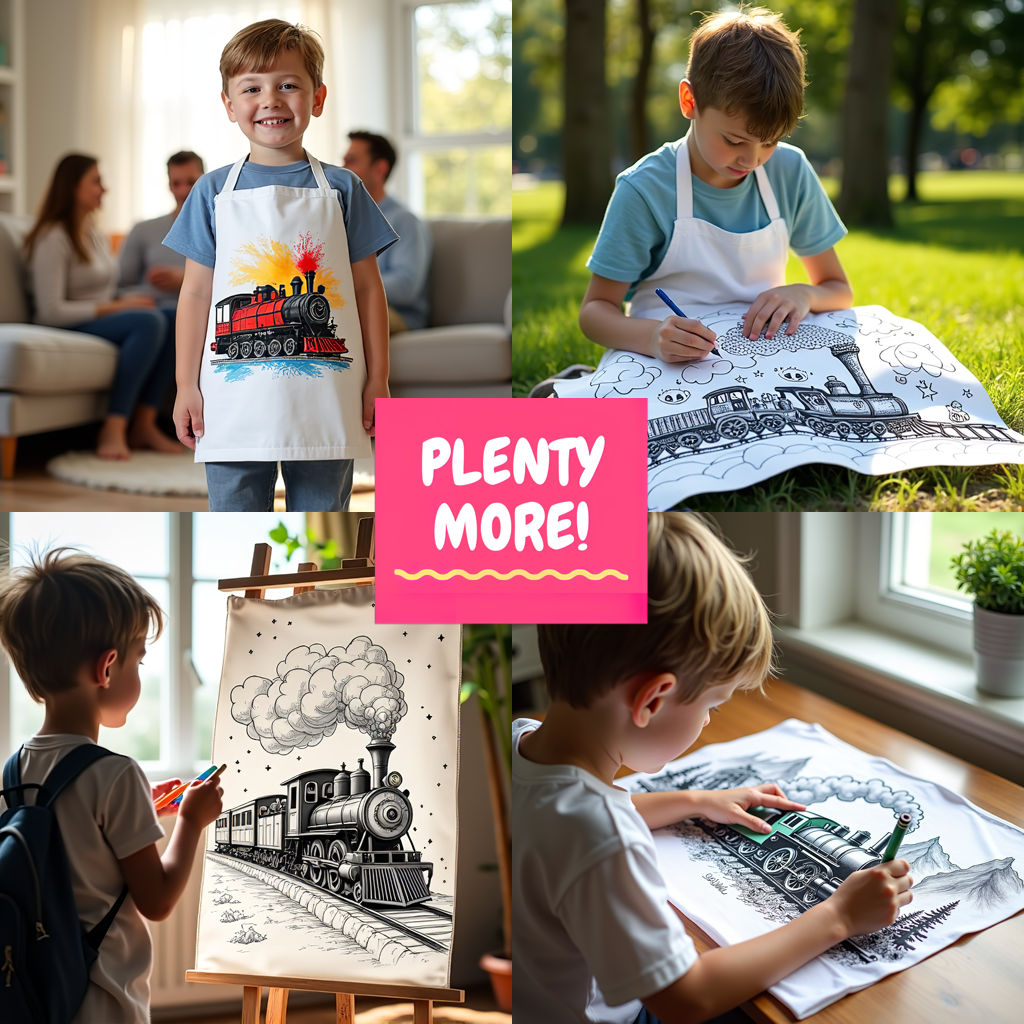 Apron Coloring Kit with 10 Fabric Markers - Steam Engine