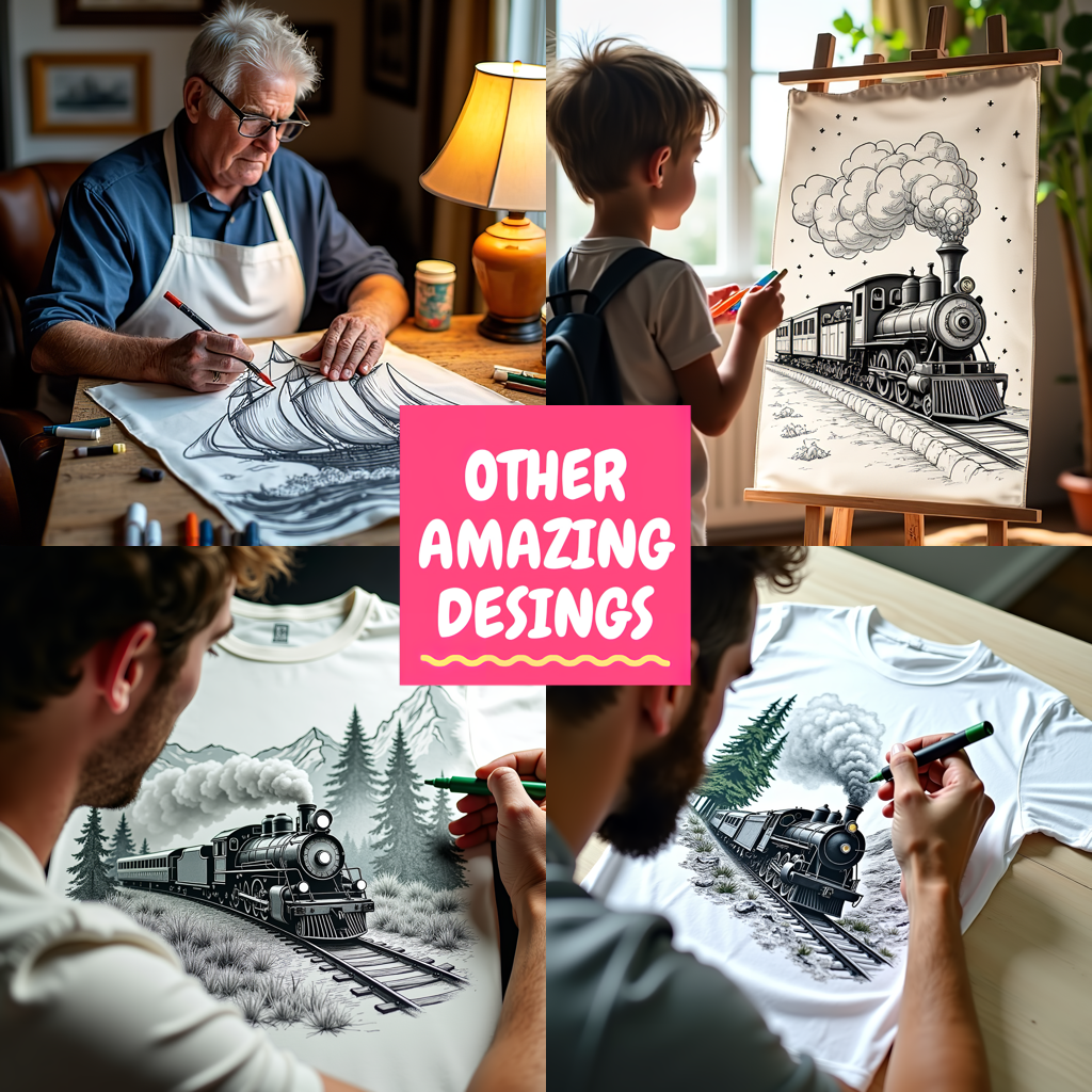 Indoor Wall Tapestries Coloring Kit with 10 Fabric Markers - Steam Train