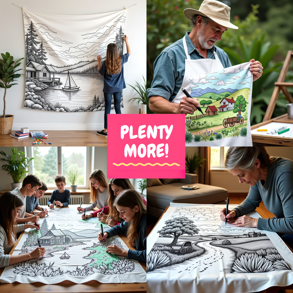 Indoor Wall Tapestries Coloring Kit with 10 Fabric Markers - Mountain Lake