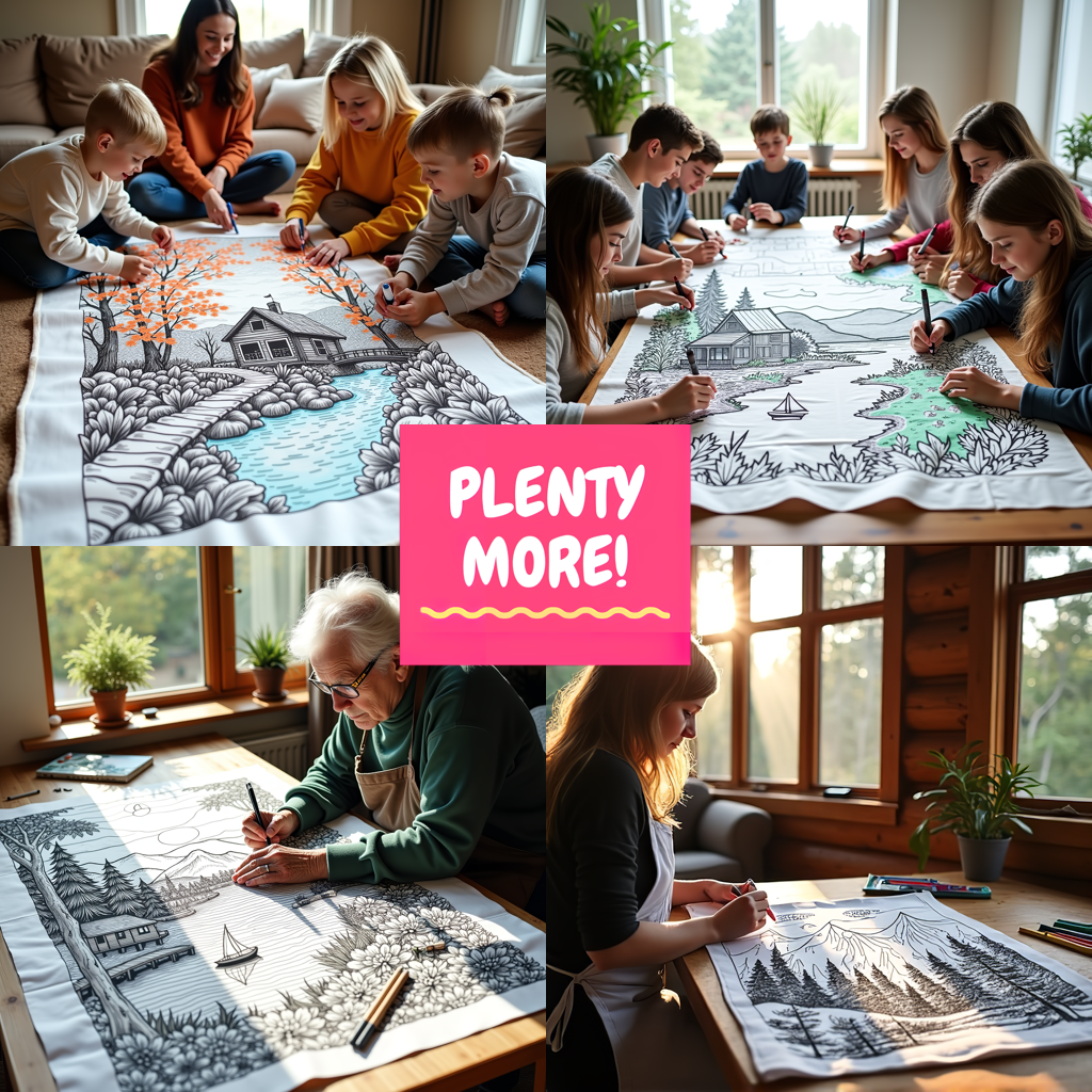 Blanket Coloring Kit with 10 Fabric Markers - Mountain Cabin