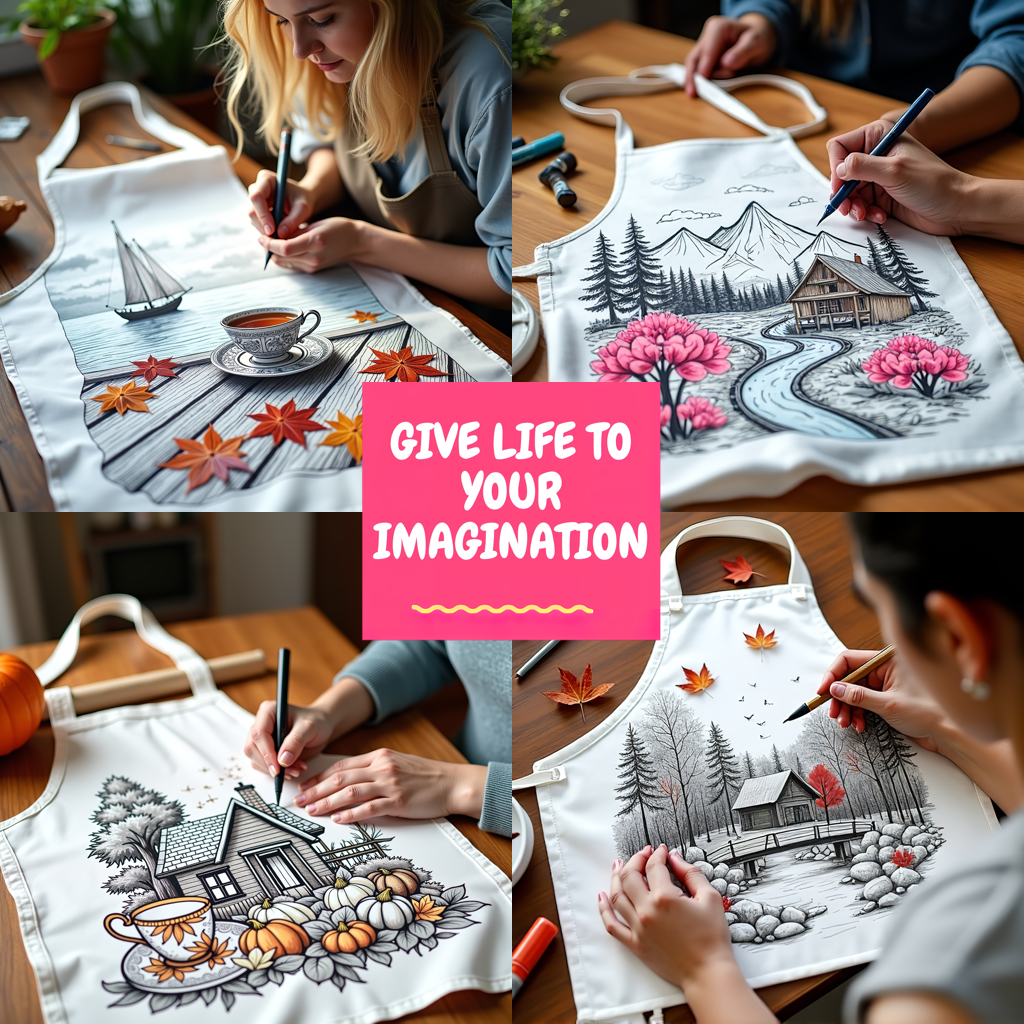 Apron Coloring Kit with 10 Fabric Markers - Cabin by the Lake