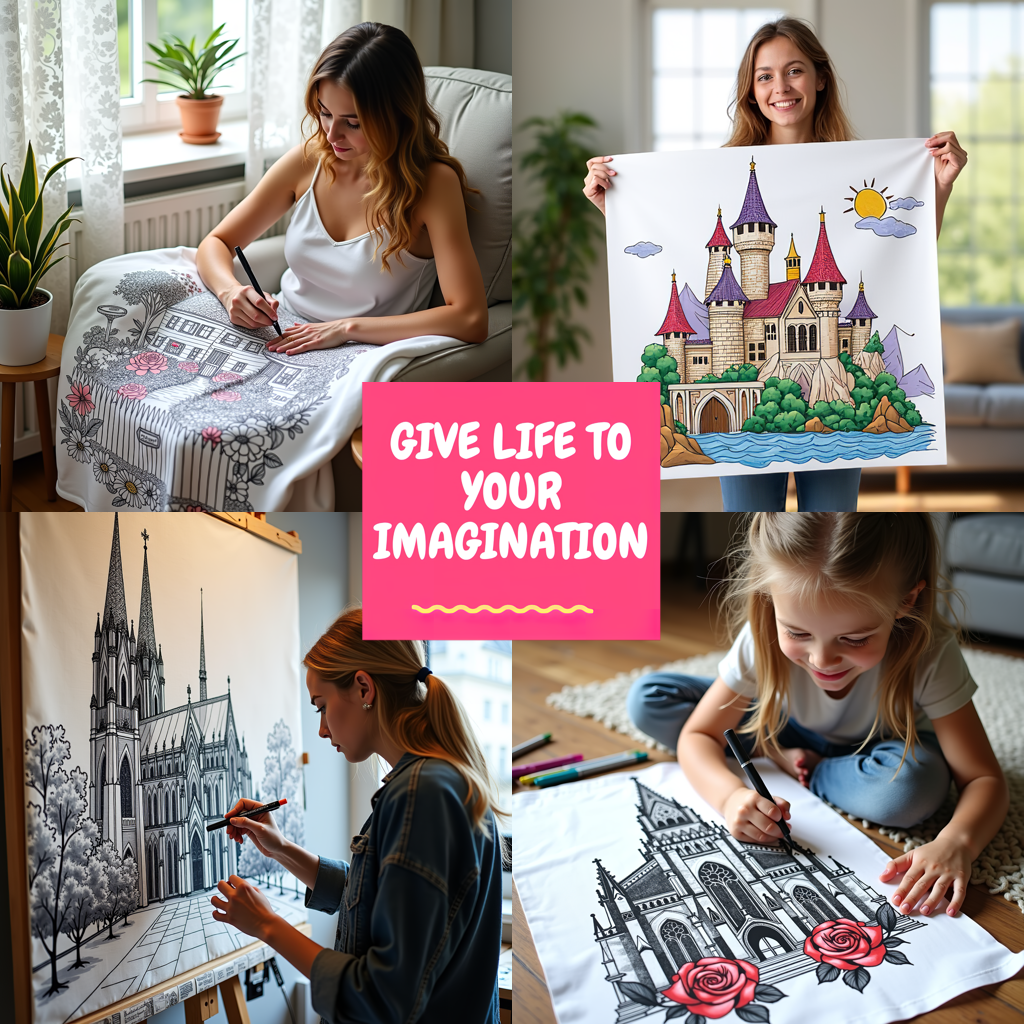 Blanket Coloring Kit with 10 Fabric Markers - Fairy Tale Castle