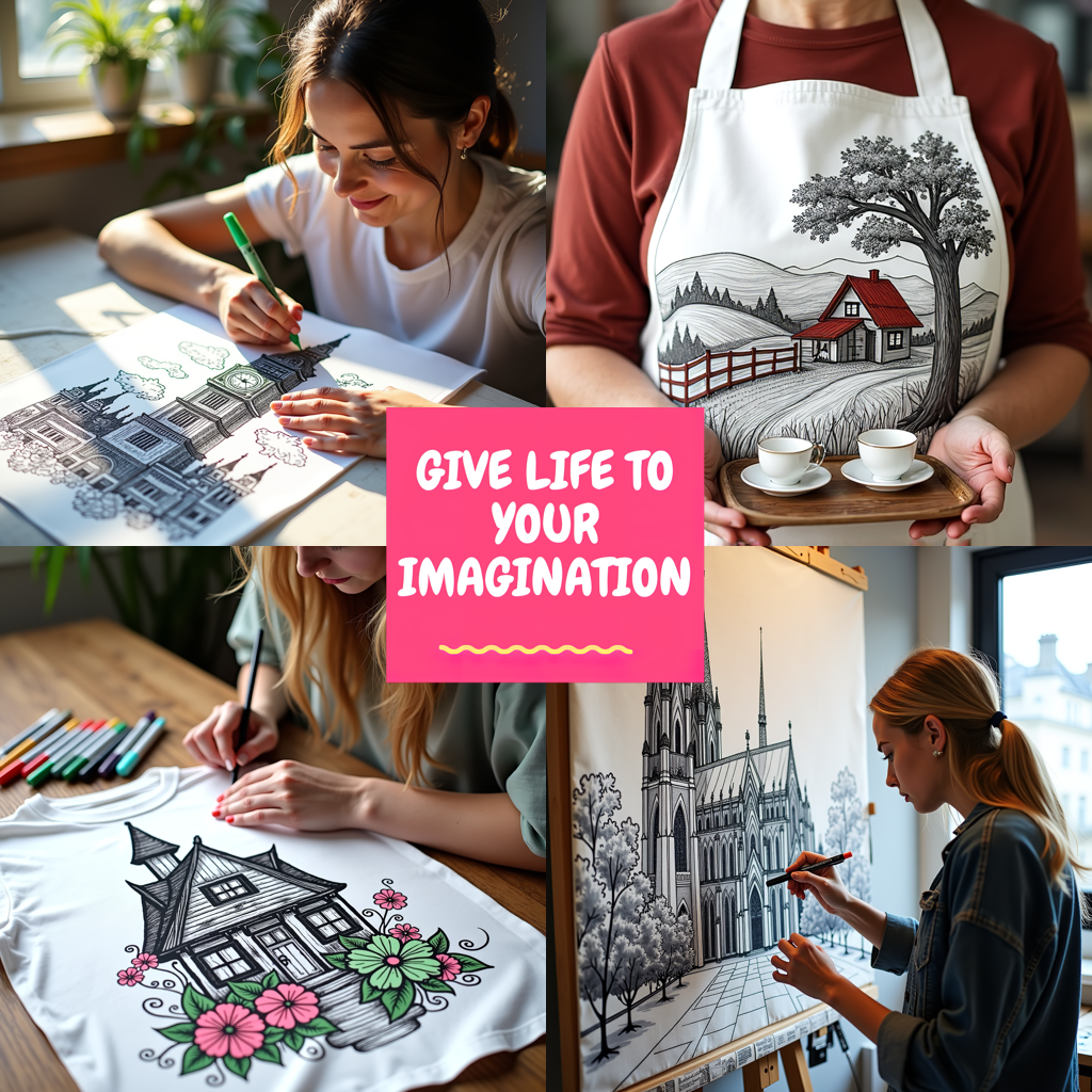 Apron Coloring Kit with 10 Fabric Markers - Landmark Buildings