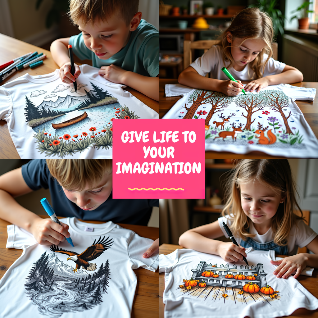 Kid's T-shirt Coloring Kit with 10 Fabric Markers - Cabin by the Lake