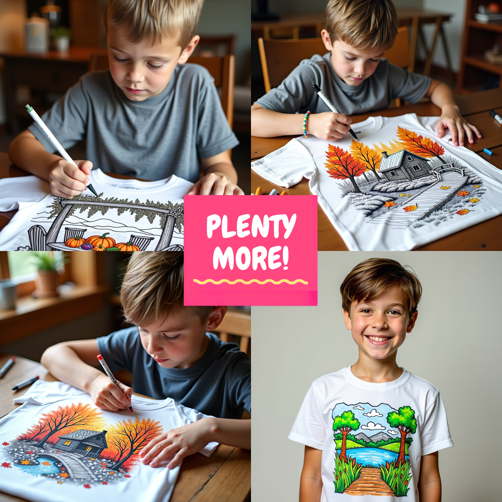 Kid's T-shirt Coloring Kit with 10 Fabric Markers - Mountain Cabin