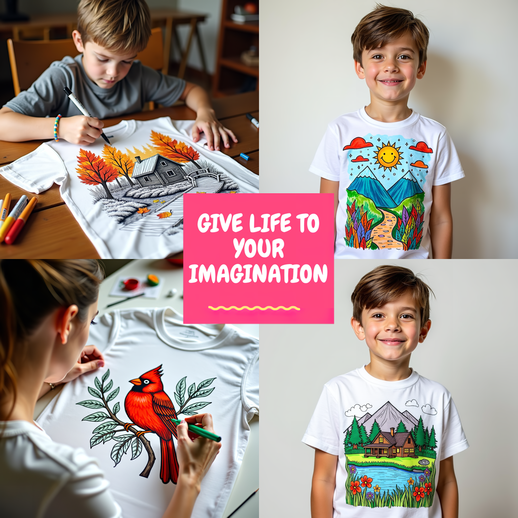 Unisex T-shirt Coloring Kit with 10 Fabric Markers - Mountain Cabin