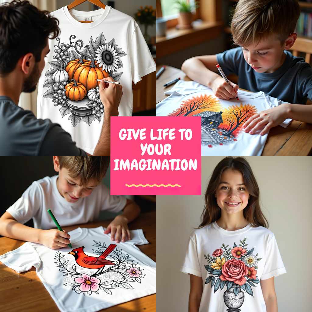 Unisex T-shirt Coloring Kit with 10 Fabric Markers - Mountain Cabin