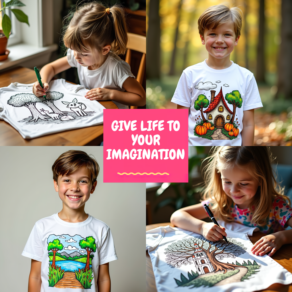 Kid's T-shirt Coloring Kit with 10 Fabric Markers - Mountain Scenery