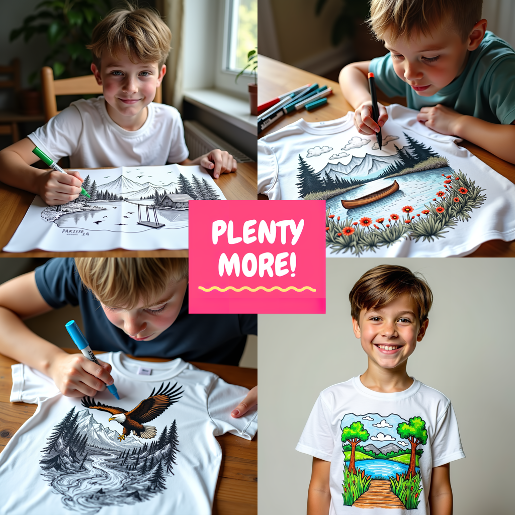 Kid's T-shirt Coloring Kit with 10 Fabric Markers - Mountain Lake